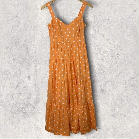 Color Me Courtney Polka Dot Tiered Maxi Dress Orange Size 2 Smocked Bohemian - Picture 5 of 13
